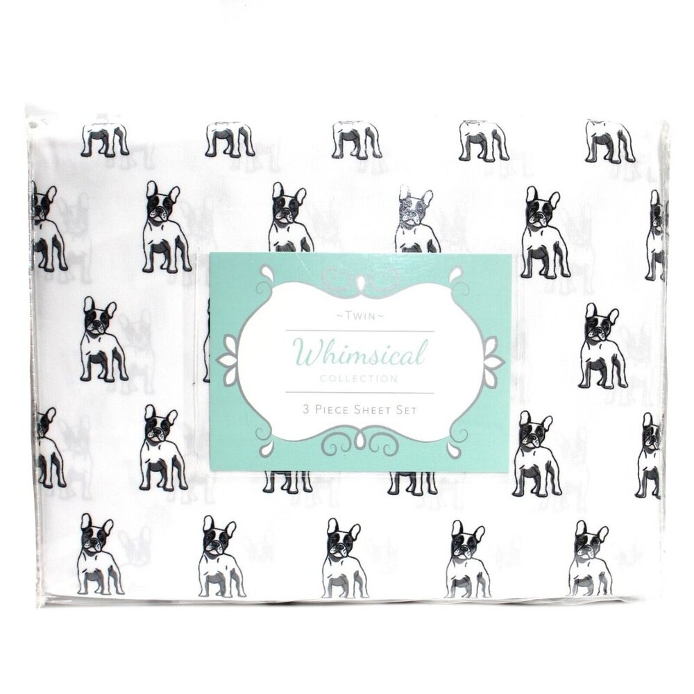 Whimsical Hotel Collection 3 Piece Sheet Set Twin Size French Bulldog